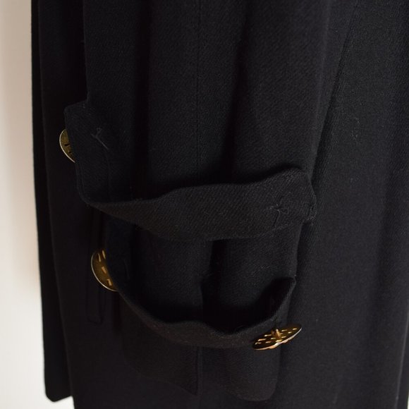 vintage 80s coat jacket black wool trapeze military brass button L XL clothing - Picture 6 of 7